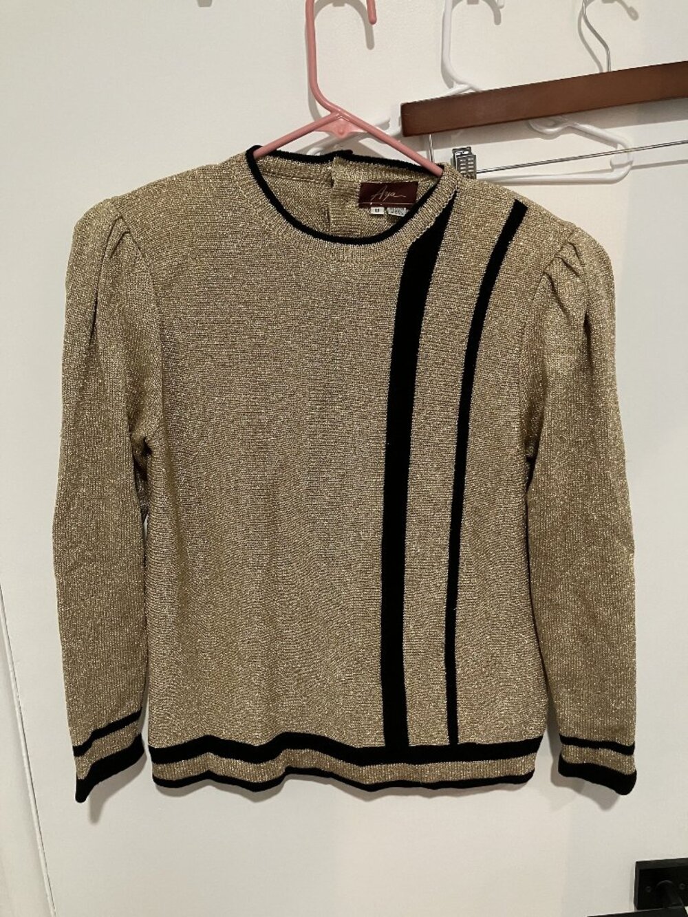 Aya Women's VTG Metalic Knit Blouse, Gold/Black, Size 8